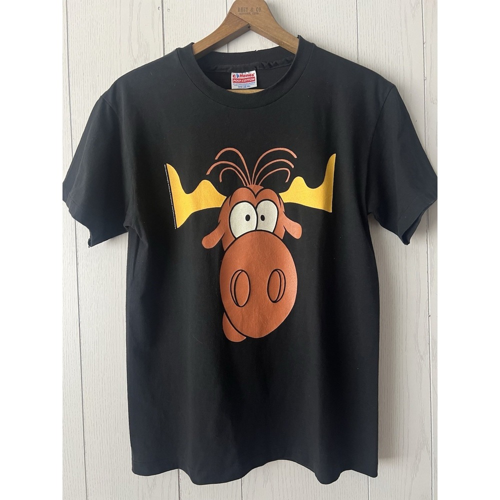Vintage Rocky Bullwinkle T-Shirt M Fits Small Black Taco Bell Lovers Cartoon 90s